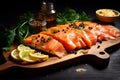 Gravlax, a Scandinavian-style cured salmon, elegantly served with a creamy mustard-dill sauce Royalty Free Stock Photo