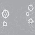 Gray abstract background with gears and contours - vector cogwheels