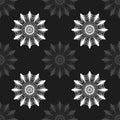 Gray abstract flowers on black background seamless pattern