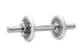 Gray adjustable dumbbell from stainless steel with roughened non-slip handle. Royalty Free Stock Photo