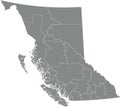 Gray administrative map of BRITISH COLUMBIA, CANADA