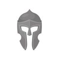 Gray armour helmet. Medieval protective headgear for knight. Solid metal face mask. Flat vector design