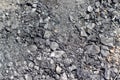 Gray ash on the ground from a fire in nature, coal, gray ash from firewood from a fireplace. Royalty Free Stock Photo