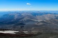 Gray ash after volcano erruption on green hills Royalty Free Stock Photo