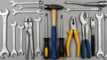 On a gray background includes a variety of wrenches pliers screwdrivers Royalty Free Stock Photo