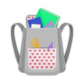 Gray backpack with red hearts in the pocket. Vector illustration on a white background. Royalty Free Stock Photo