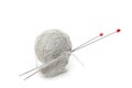 Gray ball of yarn with knitting needles, isolated on white background Royalty Free Stock Photo