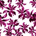 Gray Banana Leaf Background. Fuchsia Isolated Leaves. Seamless Leaf. Pattern Painting. Watercolor Jungle. Tropical Leaves. Botanic