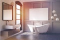 Gray bathroom interior, lamp, toned Royalty Free Stock Photo