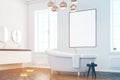 Gray bathroom interior with poster, corner, toned Royalty Free Stock Photo