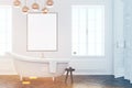 Gray bathroom interior with poster, front, toned Royalty Free Stock Photo