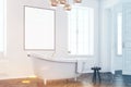 Gray bathroom interior with poster, side, toned Royalty Free Stock Photo