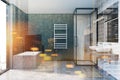 Gray bathroom interior, shower toned Royalty Free Stock Photo