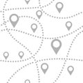 Map, routes, beacons, seamless pattern, monochrome, white, vector.