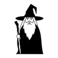 Gray Bearded Wizard Illustration with Hat and Staff Vector Art Fantasy Theme