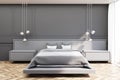 Gray bedroom, gray bed Royalty Free Stock Photo