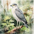 Hyperrealistic Watercolor Painting Of Bird In Jungle