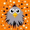 Surrealistic Cartoon Bird On Orange Background - Feathers, Polka Dots, And Shiny Eyes