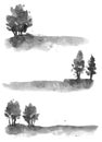gray black black forest, trees , watercolor hand drawing illustration Royalty Free Stock Photo