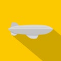 Gray blimp aircraft flying icon, flat style