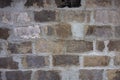 Gray block wall background. Grey textured building exterior surface with rough stacked big bricks. Tiled structure of stonewall
