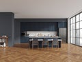 Gray and blue kitchen interior with table Royalty Free Stock Photo