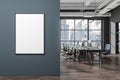 Gray and blue open space office with poster Royalty Free Stock Photo