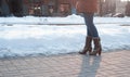 Gray boots with heels with white fur