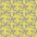 Gray botanical seamless vector pattern on yellow