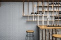 Gray brick bar table with stools, copy space Royalty Free Stock Photo