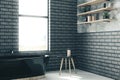 Gray brick bathroom