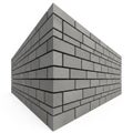 Gray Brick Wall Corner Perspective with White Background grey building Royalty Free Stock Photo