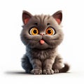 Gray british cat, fluffy funny cute kitten 3d illustration on white, unusual avatar,