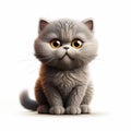 Gray british cat, fluffy funny cute kitten 3d illustration on white, unusual avatar,