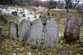 Gray and brown gravestones in an old Jewish cemetery in the Carpathian mountains. Hebrew inscriptions on tombstones. Jewish Royalty Free Stock Photo