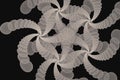 Gray brown swirling pattern of crooked round shapes on a black background.