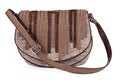 Gray and brown women's purse with leather stripes