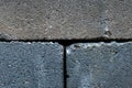 Gray building cinder blocks made of cement stacked close-up background. Lot of large concrete bricks stacking texture Royalty Free Stock Photo