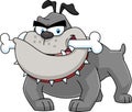 Gray Bulldog Cartoon Mascot Character With A Bone In His Mouth