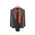 Gray business suit with a tie hanging on a hanger Royalty Free Stock Photo