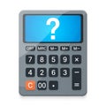 Gray calculator with a digital screen displaying a question mark. Features include basic number Royalty Free Stock Photo