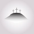 Gray Calvary icon with three crosses on light background. Vector illustration. Calvary sign in flat design. Royalty Free Stock Photo