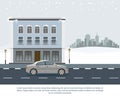 Gray Car Drive in the road. Wintertime. Royalty Free Stock Photo