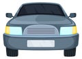 Gray car front view. Cartoon sedan icon