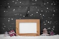 Gray Card With Frame And Red Decoration, Copy Space, Snow Royalty Free Stock Photo