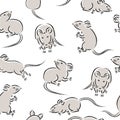 Seamless pattern with cute mice illustration. variety of movements and poses, running, standing, and sitting with front, back, and