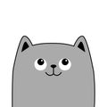 Gray cat face head. Cats kitten. Cute cartoon funny kawaii character. Contour line doodle. Pet baby collection. Love card. Sticker