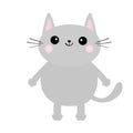 Gray cat face silhouette. Cute cartoon kitty character. Kawaii animal. Funny baby kitten with eyes, mustaches, hands paw print. Lo