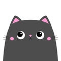 Gray cat head face silhouette icon. Pink little nose, ears. Big eyes. Cute cartoon kawaii baby character. Funny kitten. Pet animal Royalty Free Stock Photo