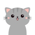 Gray cat kitten, kitty. Cute face with tongue. Stiped pattern fur. Cartoon kawaii funny baby character. Kids collection. Sticker Royalty Free Stock Photo